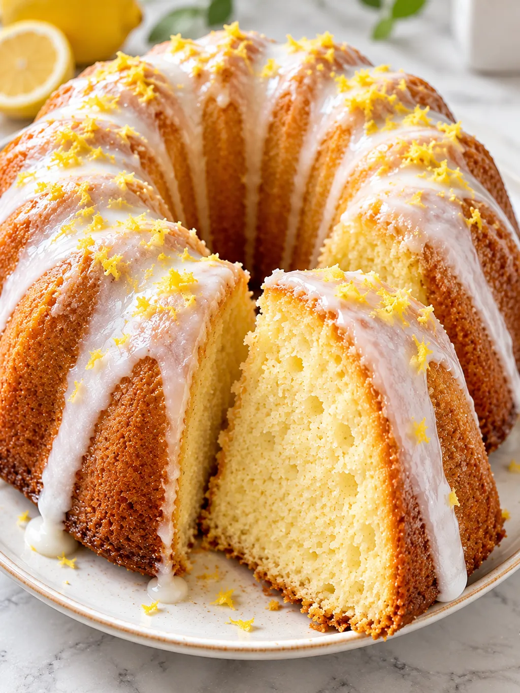 Babka jogurtowa z cytrynowym lukrem wypełniająca kadr