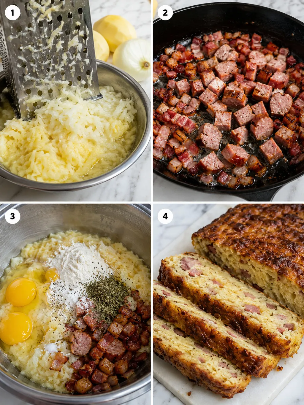 Four steps of making potato babka from grating to baking
