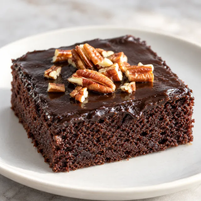 Kwadrat brownie z czerwonej fasoli z polewą i orzechami pekan