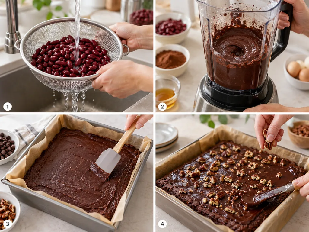 Cztery kroki przygotowania brownie z czerwonej fasoli