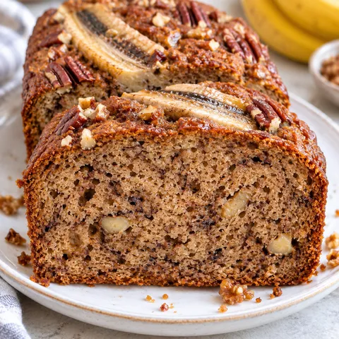 Chlebek bananowy fit z orzechami i bananem na wierzchu