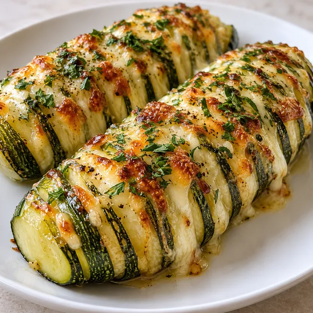 Cukinia Hasselback ze stopioną mozzarellą i posiekaną natką pietruszki