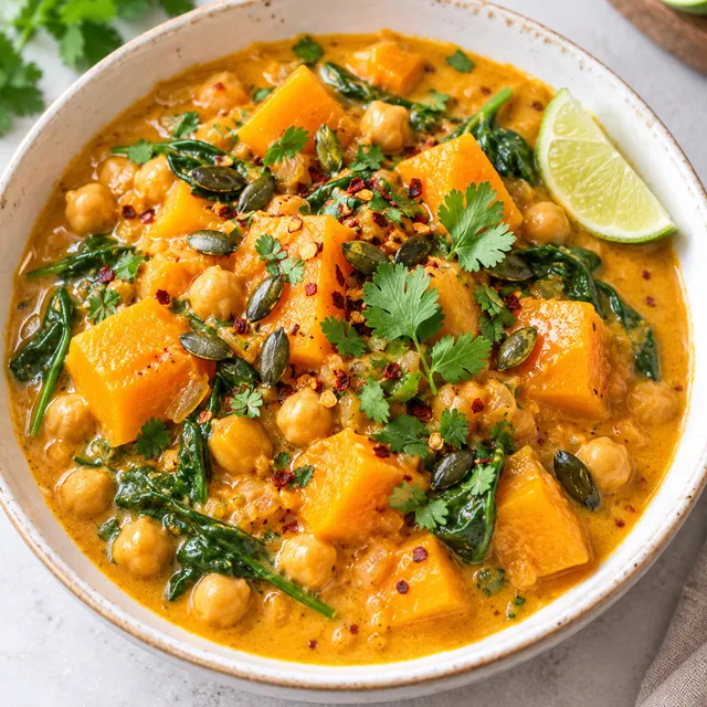 Curry z dynią i ciecierzycą w kremowym sosie kokosowym