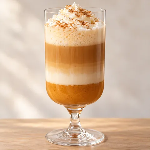 Pumpkin spice latte w szklanym kubku z pianką i cynamonem