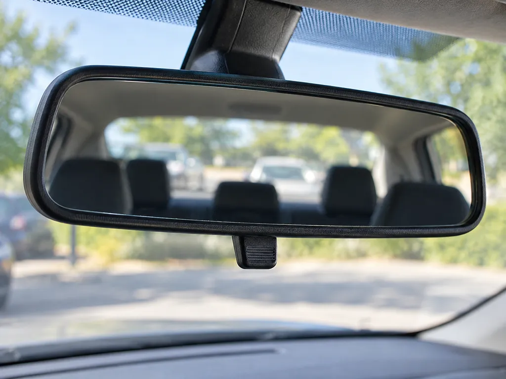 Zbliżenie mechanicznej dźwigni wystającej spod obudowy lusterka.