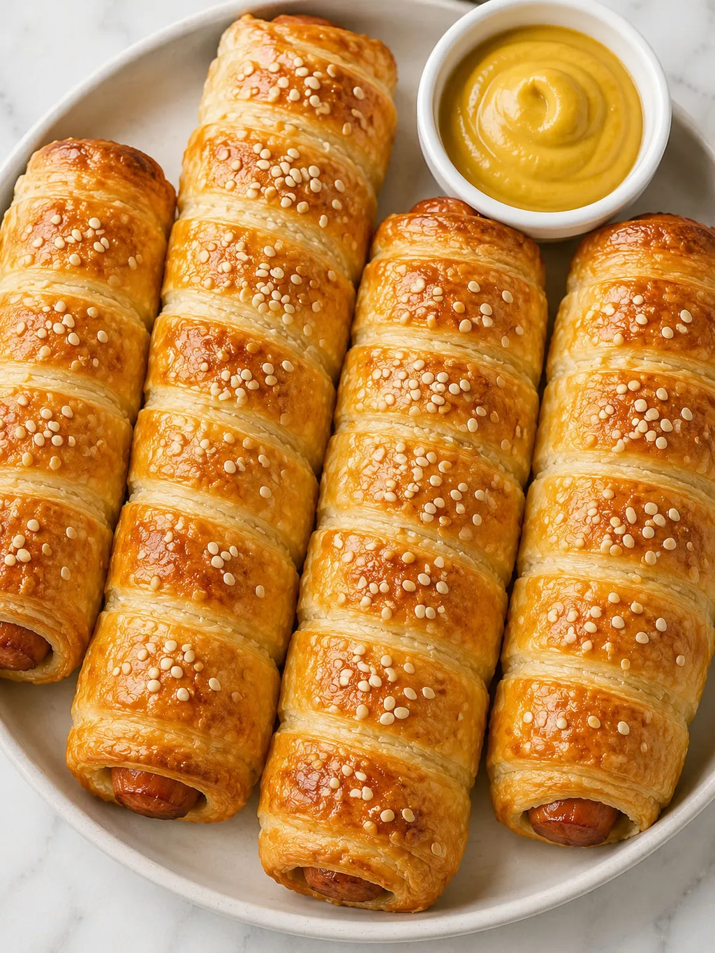 Widok z góry na roladki hot dog w cieście francuskim z sezamem