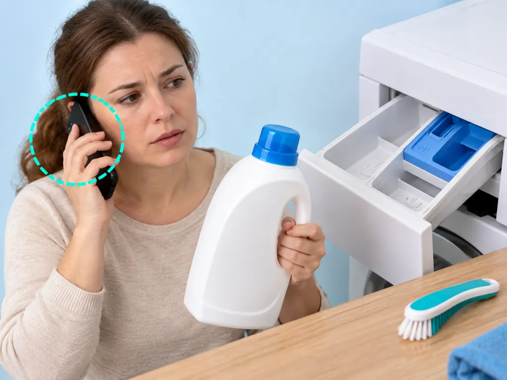 Telefonowanie po pomoc medyczną z zachowanym opakowaniem detergentu.