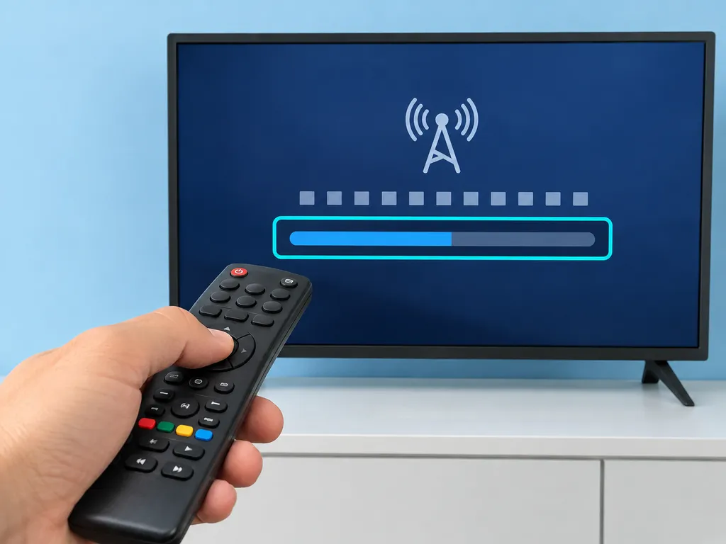 Uruchamianie wyszukiwania programów telewizji naziemnej za pomocą pilota.