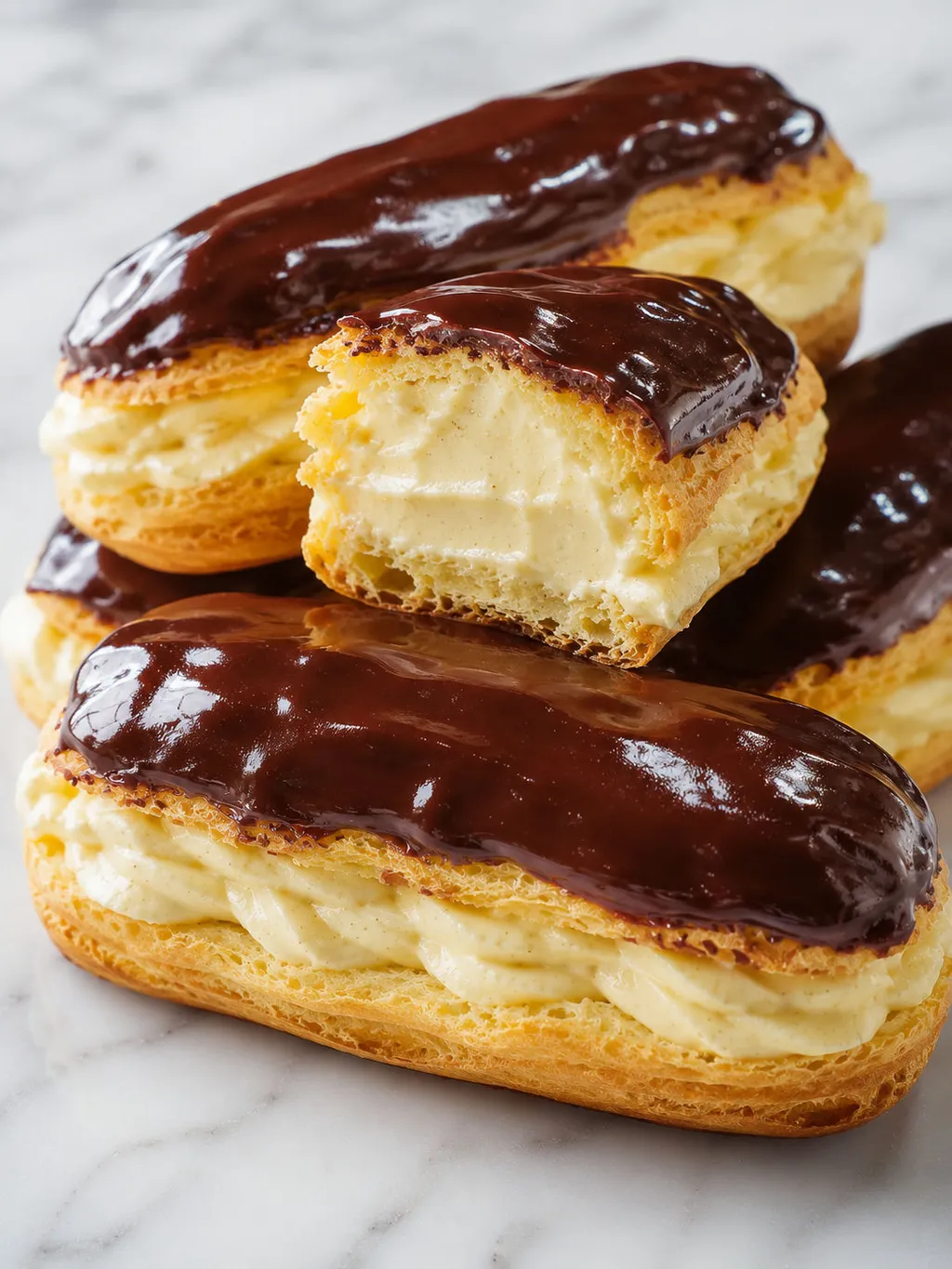 Keto eklerki z waniliowym kremem i ciemną polewą czekoladową