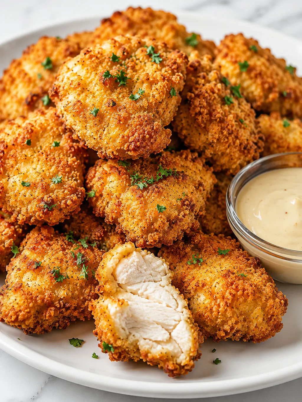Chrupiące keto nuggetsy z kurczaka z dipem czosnkowym