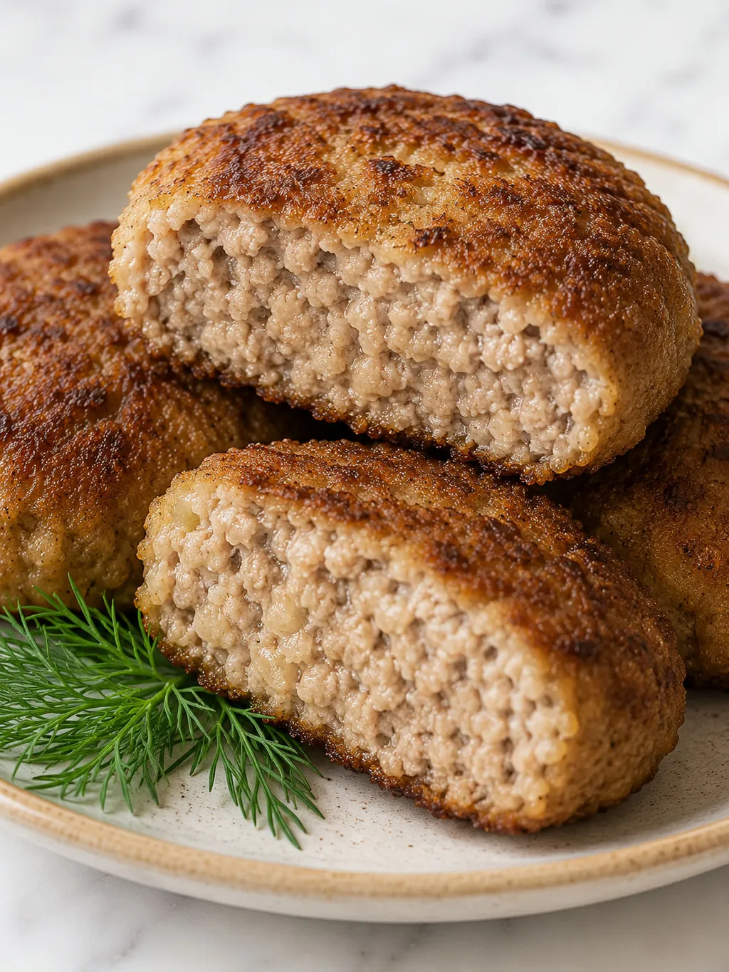 Kotlet mielony przekrojony na pół z widocznym soczystym wnętrzem