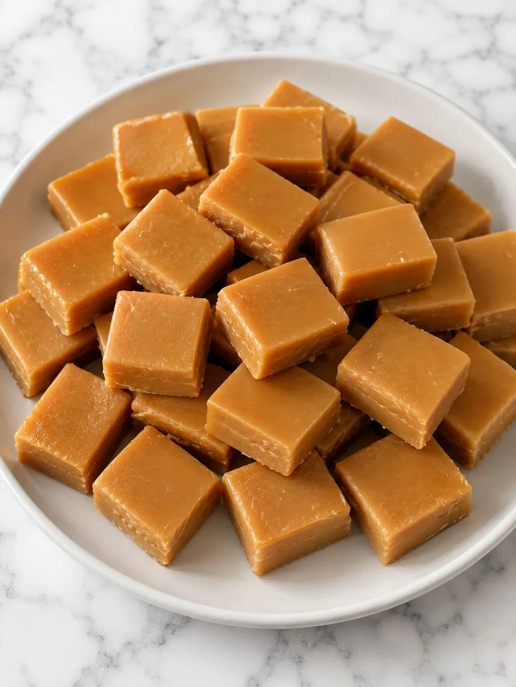 Four steps of making Polish krówki fudge from boiling syrup to cutting squares