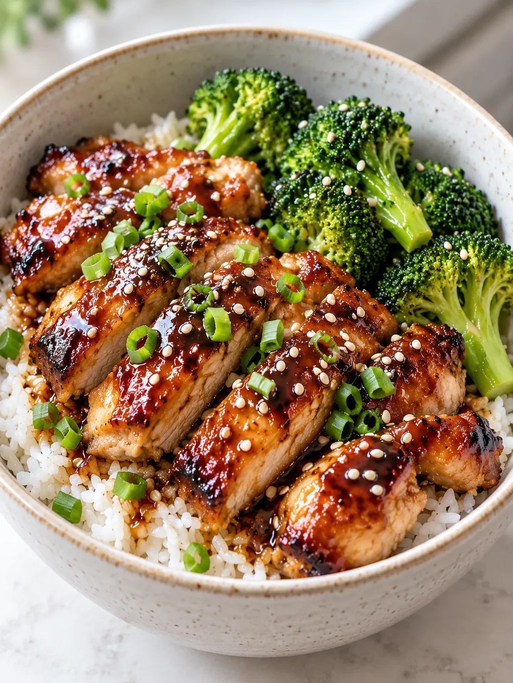 Miska kurczaka teriyaki z ryżem, brokułami i sezamem