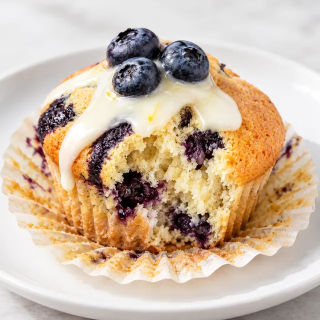 Muffinka z borówkami w papilotce z cienkim cytrynowym lukrem