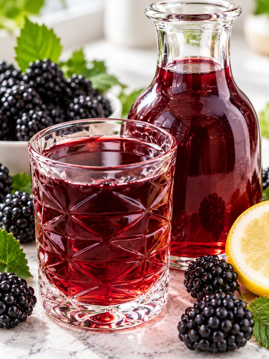 Rubinowa nalewka z jeżyn bez alkoholu w szklance