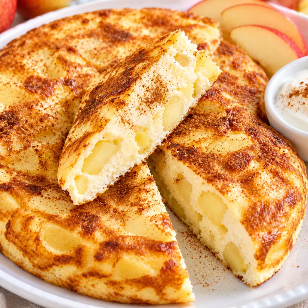 Gruby omlet twarogowy z jabłkami, cynamonem i jogurtem