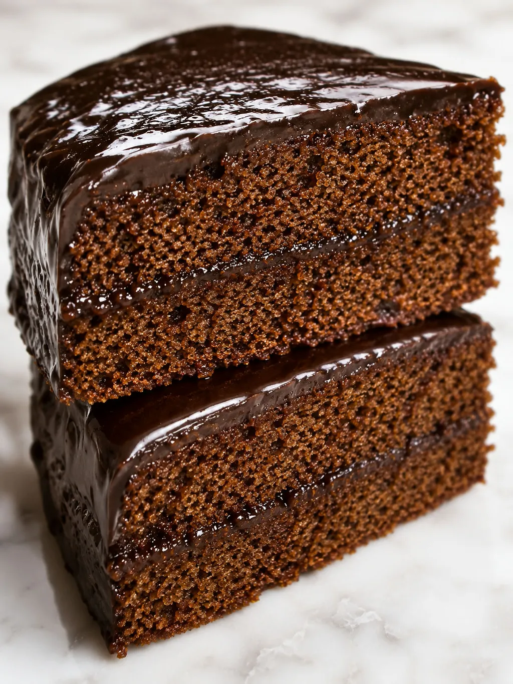 Stacked slices of glazed spiced honey gingerbread cake with cinnamon and cloves