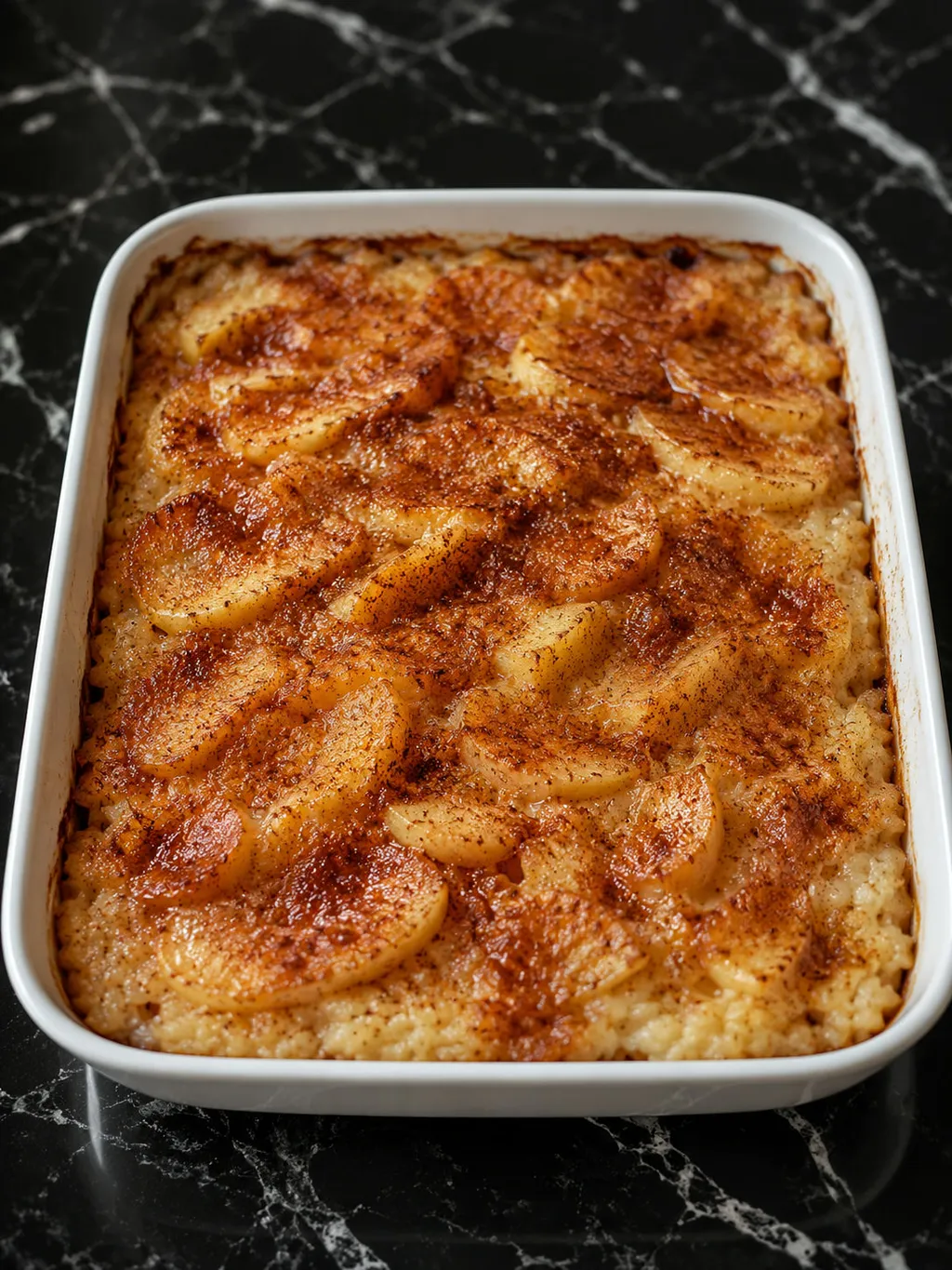 Four steps of making Polish baked rice with apples from simmering to baking