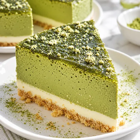 Sernik matcha na zimno z galaretką i herbatnikowym spodem