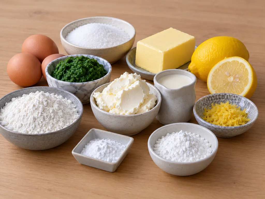 Surowe składniki na babeczki szpinakowe z kremem cytrynowo-mascarpone
