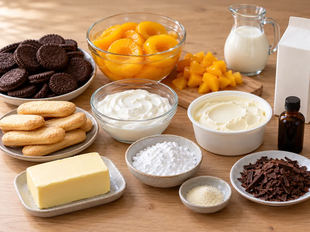 Brzoskwinie, jogurt, mascarpone i herbatniki na ciasto bez pieczenia