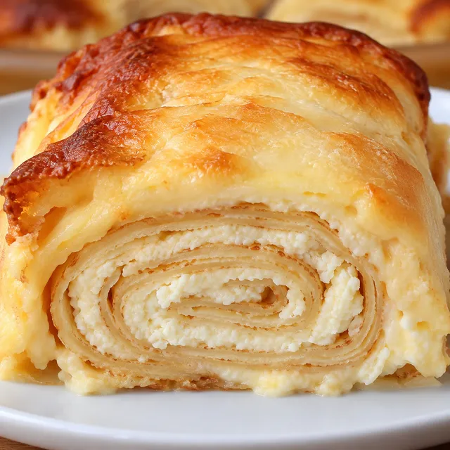 Zapiekany naleśnik z twarogiem pod złotą, puszystą pierzynką z jajek i śmietany