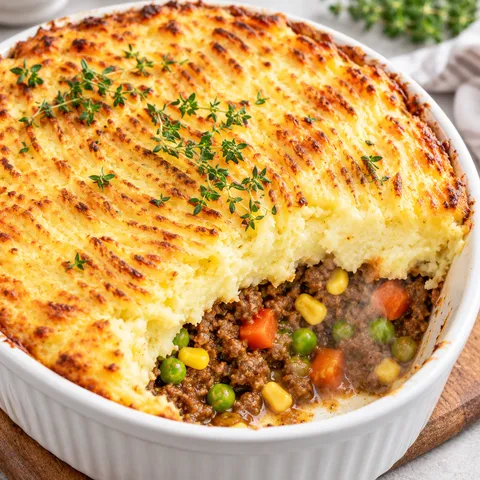 Zapiekanka pasterska z rumianym puree i mięsnym farszem
